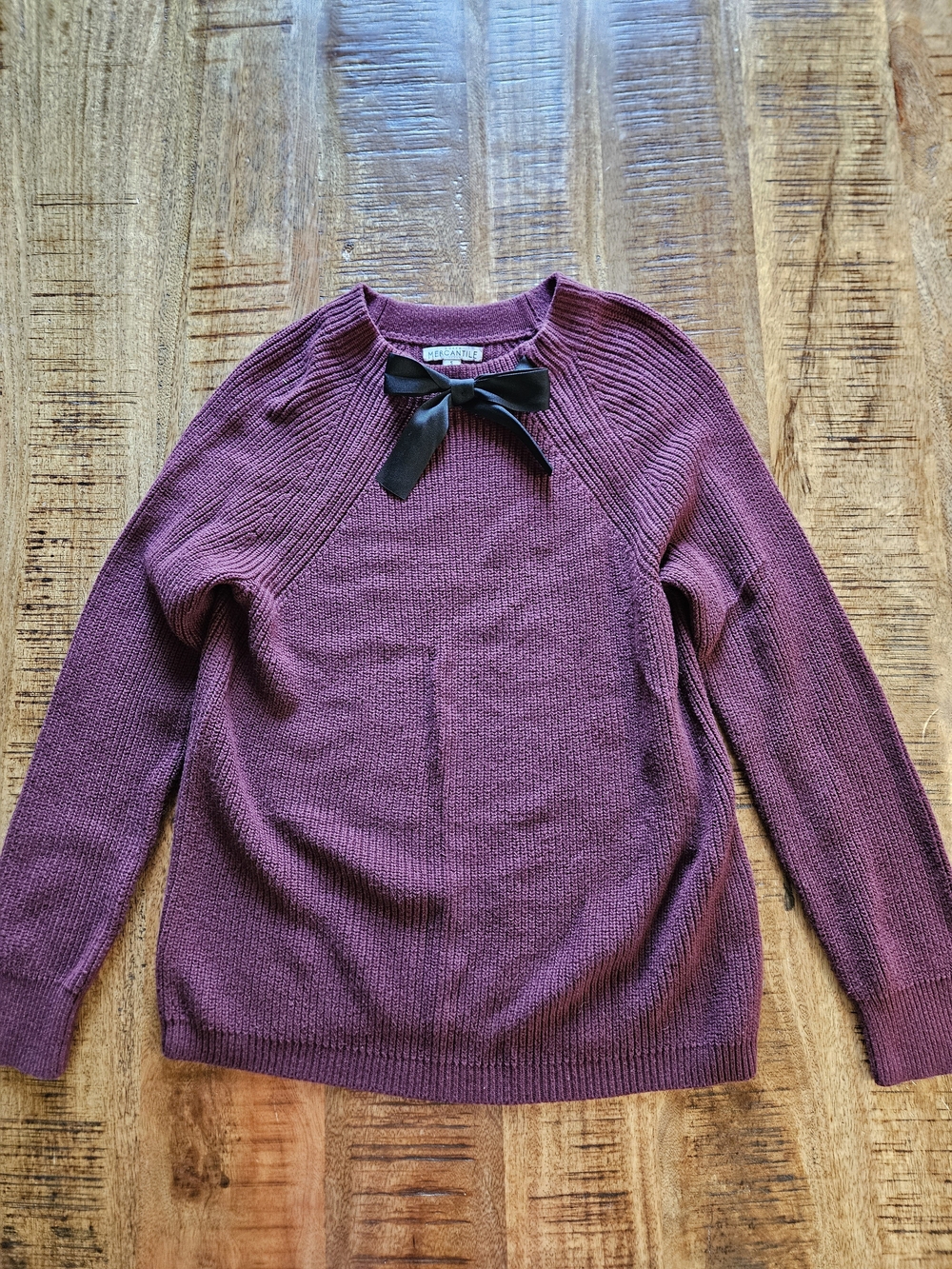 J. Crew Plum Crewneck Sweater with Black Bow